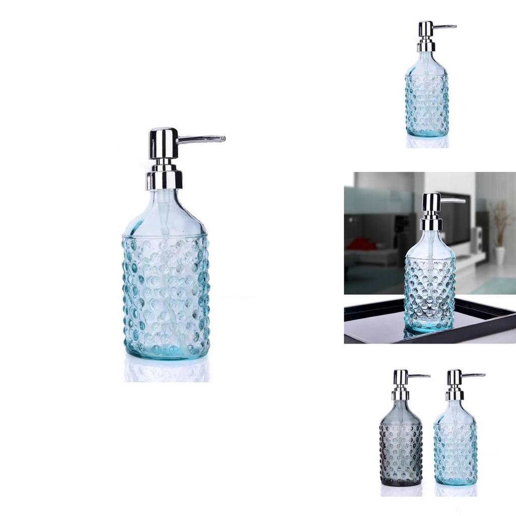 Glass Dispenser Bottle 400ml With Colorful Embossed Floral Pattern For Home Bathroom Use