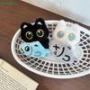 Cute Plush Big-eyed Black Cat Pendant With A Small Fish,Creative Couple's Bag Accessory,Little Black Cat Keychain