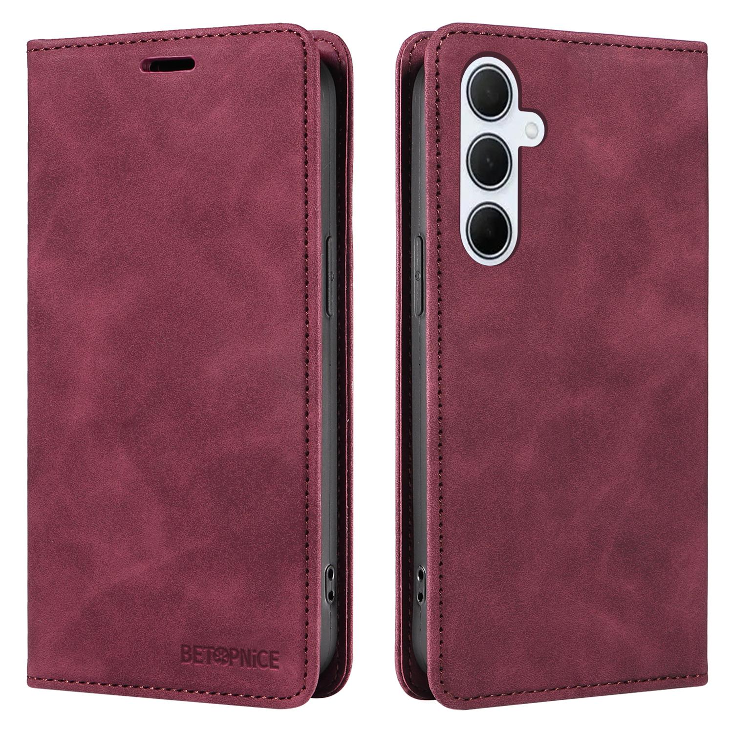 

BETOPNICE 003 For Samsung Galaxy M35 5G Leather Case RFID Blocking Wallet Phone Cover Red