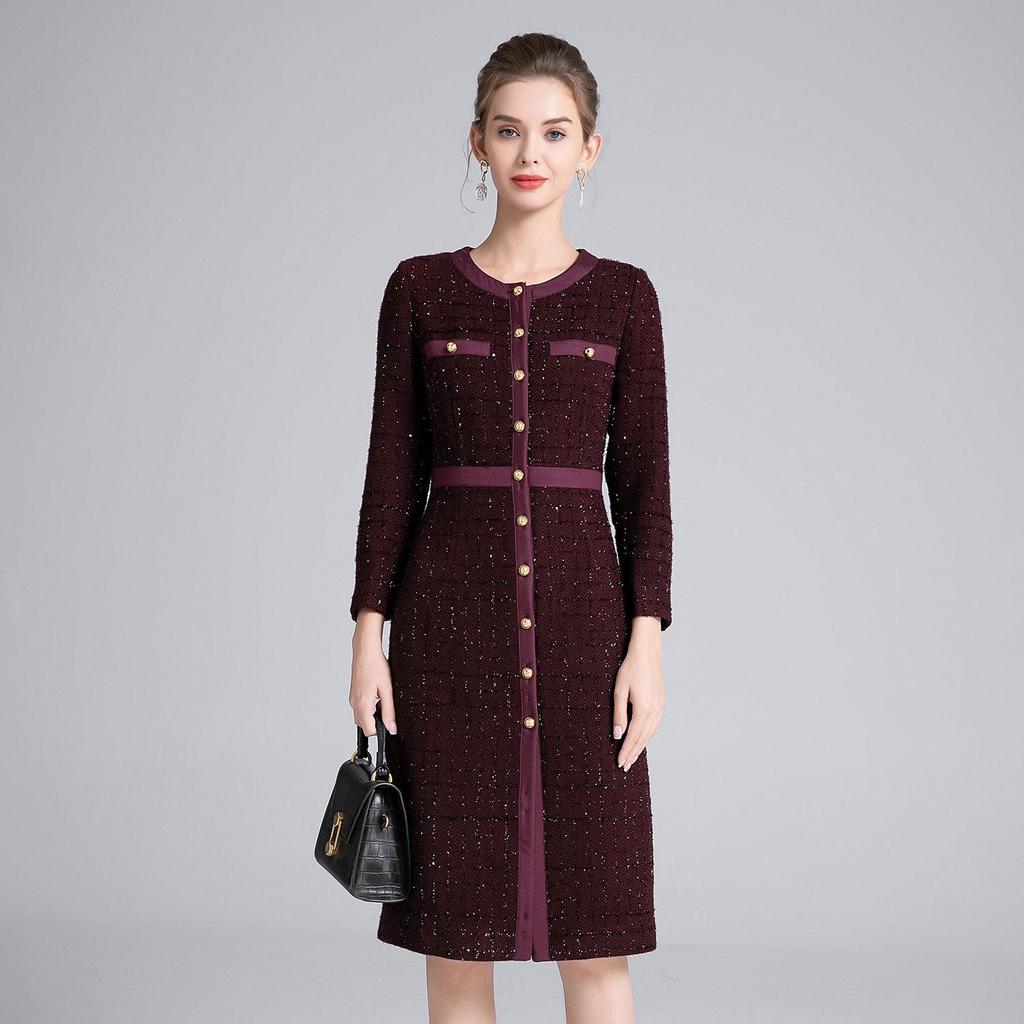 Elegant Single-Breasted Coat Dress for Middle-Aged Women - Perfect for Autumn and Winter