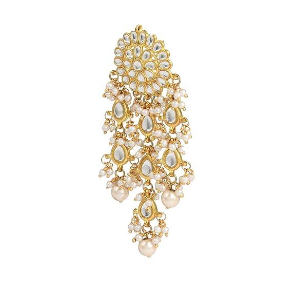 Womens Gold Plated Kundan Tassel Earrings