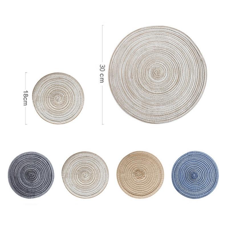 Round Table Mat Woven Ramie Placemats Anti Slip Dining Table Mats Non-Slip Tableware Bowl Pads Kitchen Drink Cup Coasters