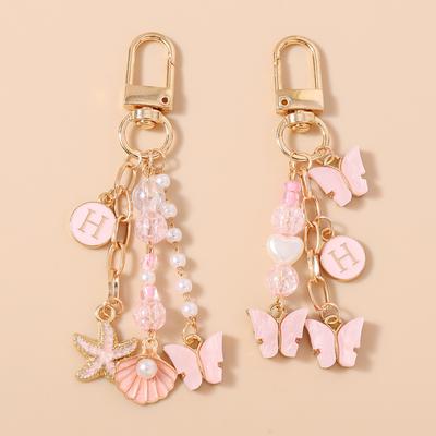 Pretty Butterfly Keychain Women Girls Pearl Shell Starfish Key Ring Pendant for Handbag DIY Key Holder Jewelry Gift