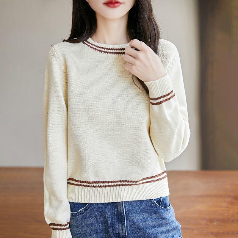 Women's Color Block Round Neck Knitwear Sweater - Slimming & Versatile Base Layer Top