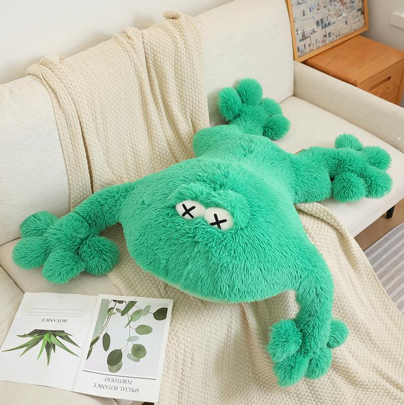 Non-Toxic Green Frog Stuffed Plush Toys Lying Down Frog Plushies Animal Doll Pine Needle Velvet Lumbar Support Cushion Pillow Living Room