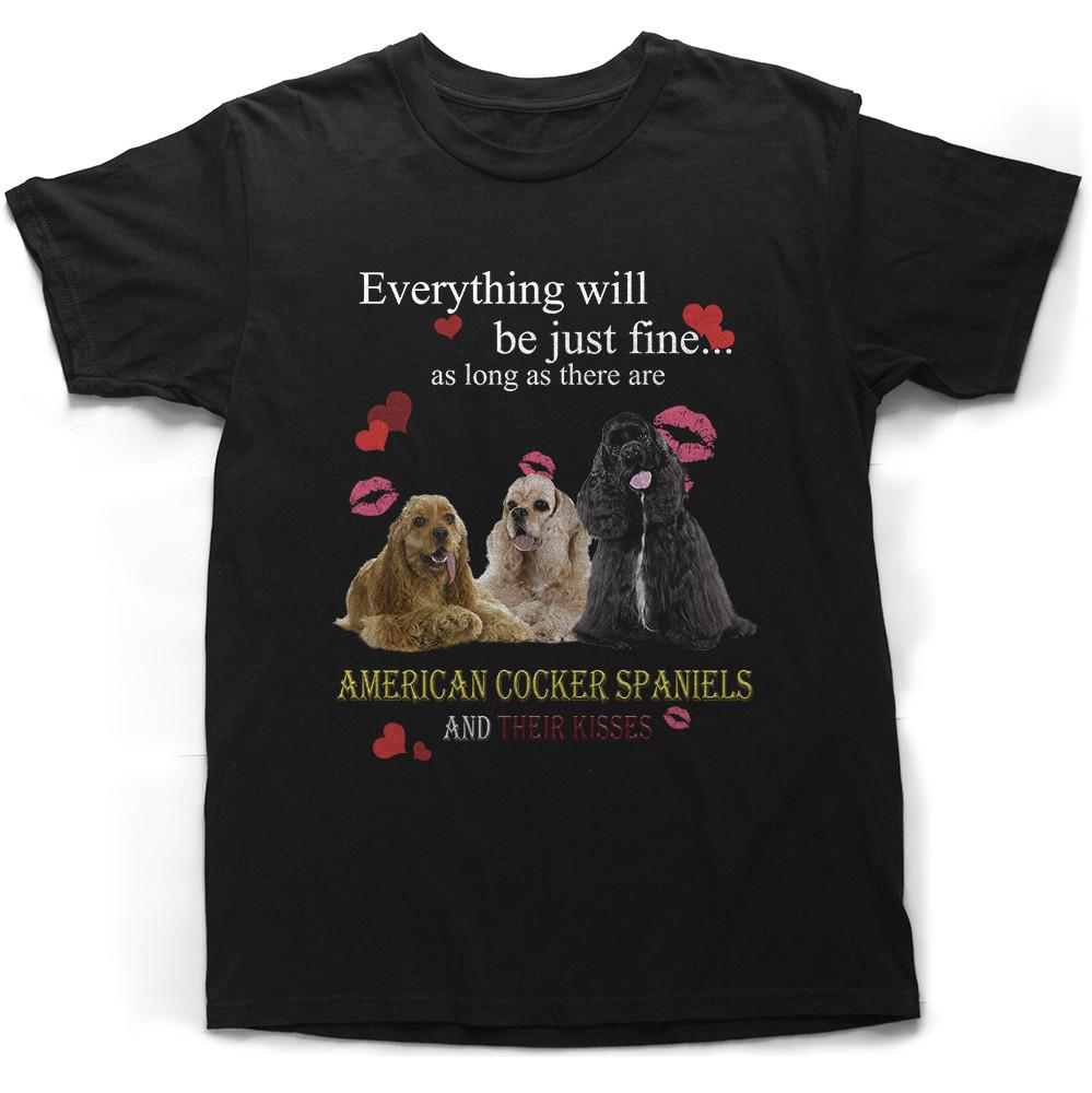 HOT! American Cocker Spaniel Just Fine With Kisses Black Heavy Cotton T-Shirt XL