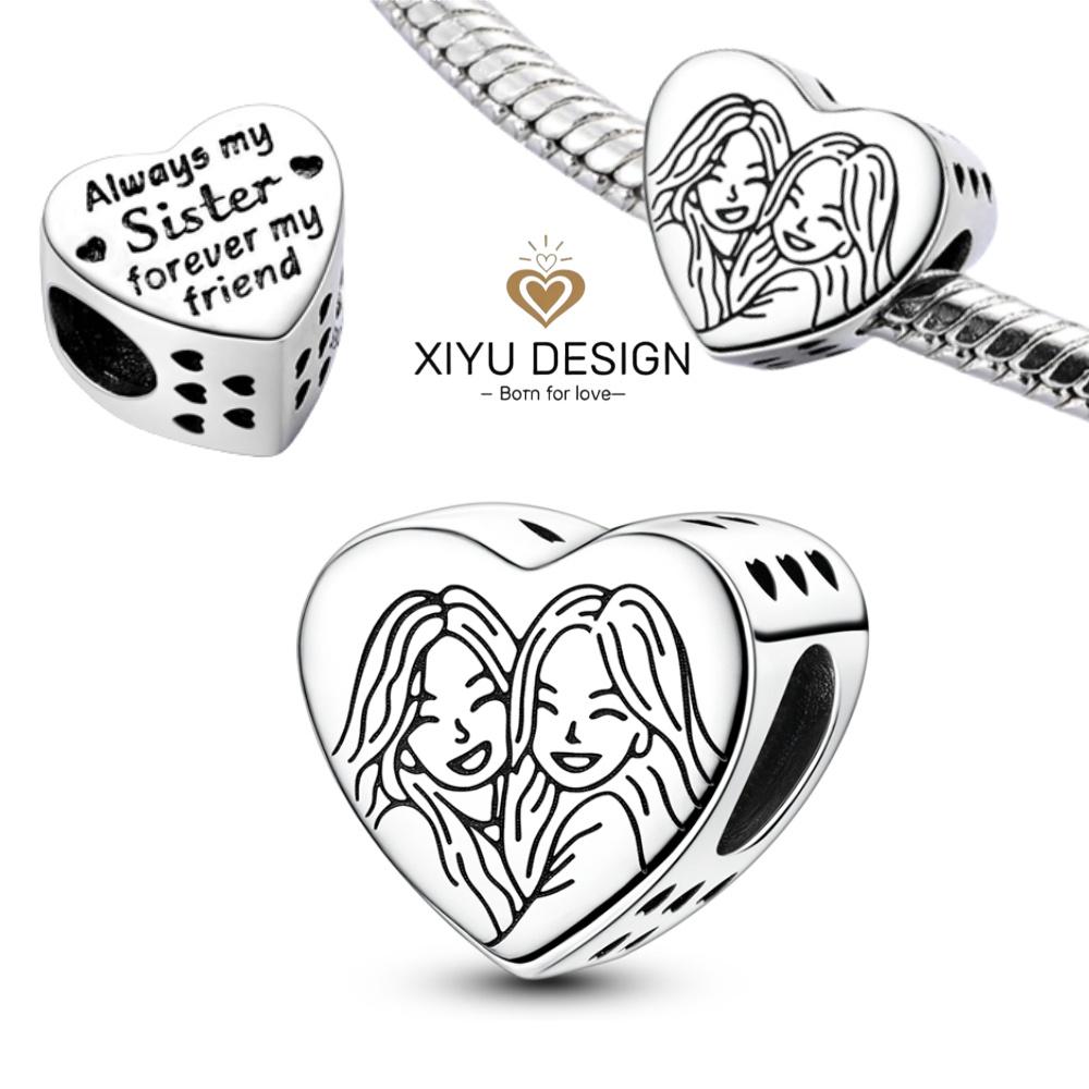 Heart Shaped Charms Copper Bead Family Friend Lover Mother'S Day Pets Sisters Fit Original Bangle Bracelets Diy Jewelry Gift