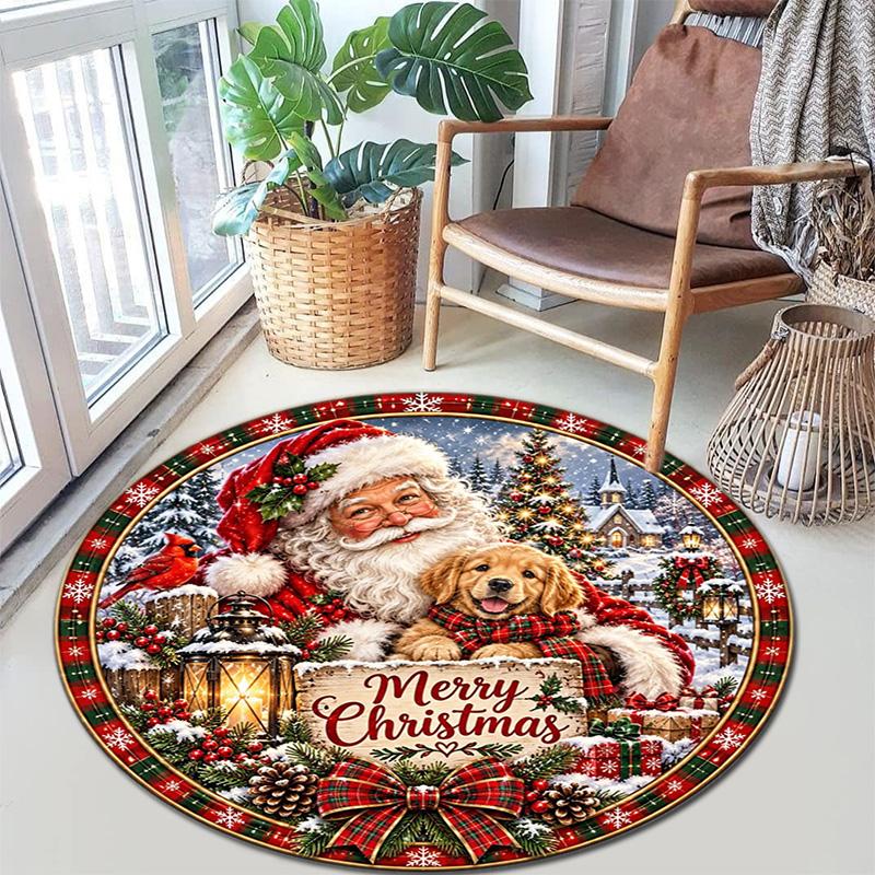 Cute Christmas Day Gift Bell Santa Claus Snowman Christmas Tree round rug Home Soft Decorative Anti slip Chair Mat Carpet Outdoor Floor Mat Carpet 109