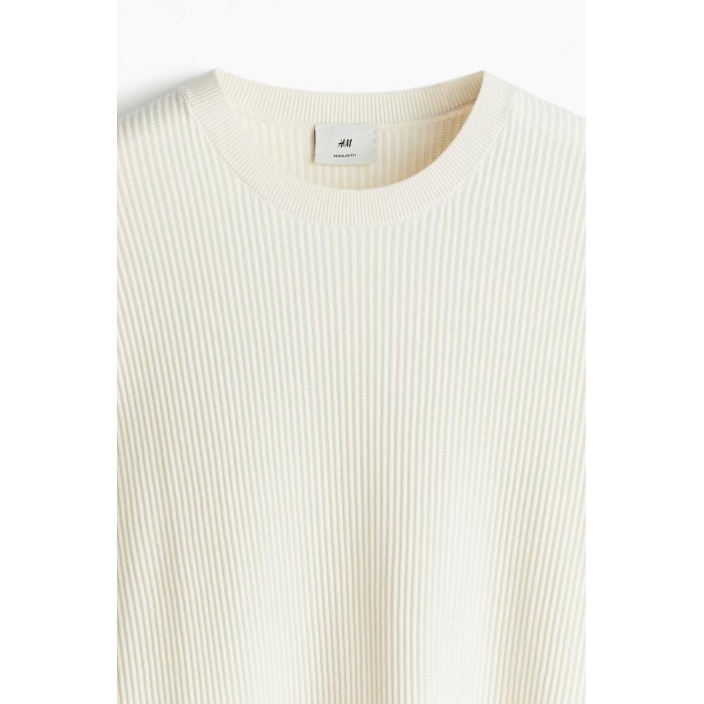 H M Regular Fit Ribbed Knit Tee wHite