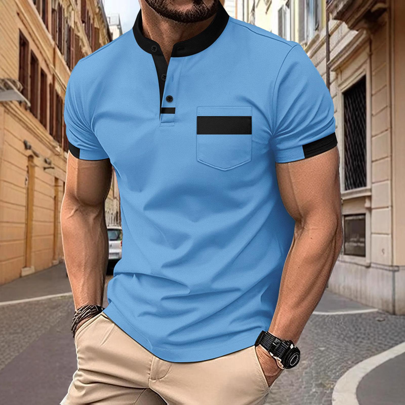 

Мужская Повседневная, Базовая, Популярная, С лацканами, На пуговицах Рубашка, Рубашка, Футболка, Топ L синий