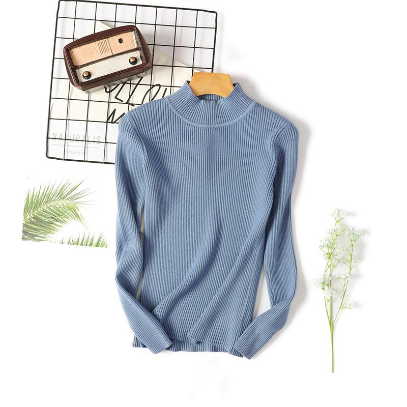 Qooth Mock Neck Sweater Women Long Sleeve Knit Pullover for Fall Winter QT2791