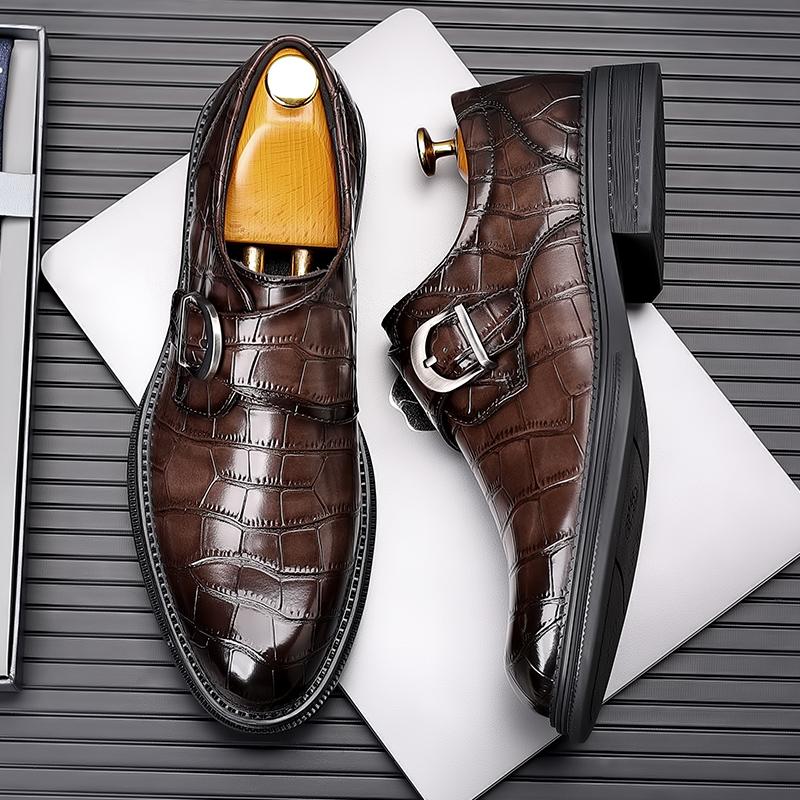 Hot Sale Formal Men's Loafers Handmade Leather Casual Footwear New Leisure Walk Male Driving Shoes Metal Buckle Monk Strap Shoes