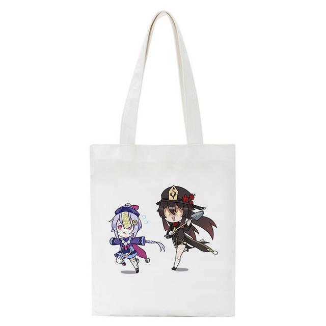 Shopper Genshin Impact Qiqi Anime Shopping Bag Harajuku Canvas Bag Large Capacity Collapsible Kawaii Women Shoulder Bag Handbag