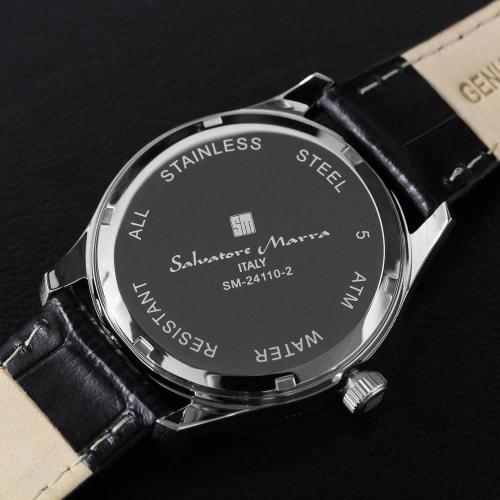 Salvatore Marra Men's Limited Edition Silver/Black Watch, Moon Phase, Multi-Calendar, 5 ATM Water Resistance, Leather Strap, Business/Formal Wear, SM2