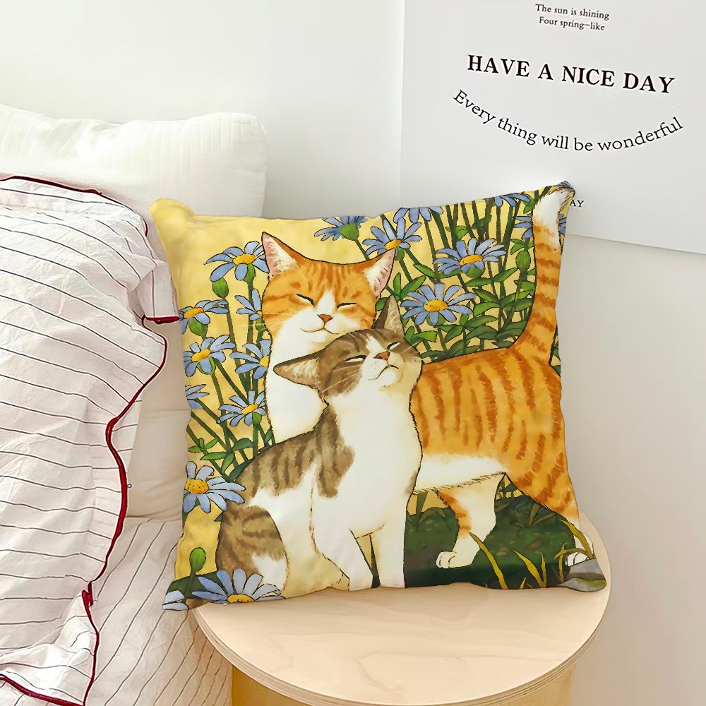 Fashion Cute Kitten Kawaii Cat Flower Cushion Cover Soft Pillow Case for Sofa Living Room Home Office Decor Protective Covers