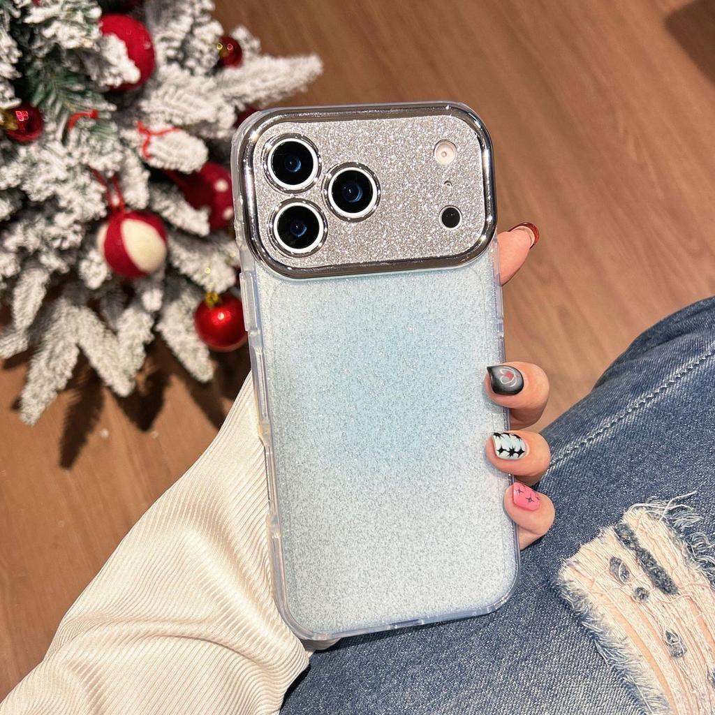 Compatible with Apple: Luxury Glitter Acrylic Phone Case for iPhone 16/17 Pro Max. Electroplated Lens with Large Window.