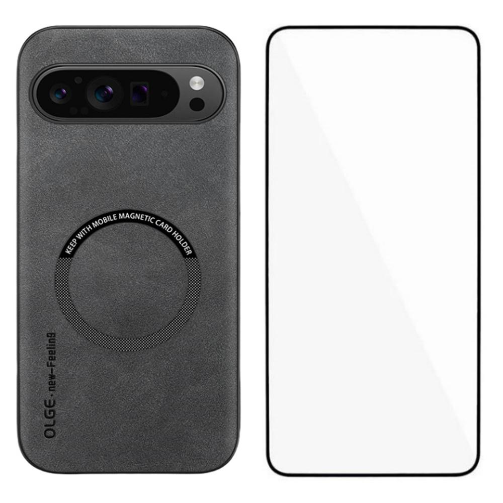 WANLONFENG YBP Series For Google Pixel 9 Pro Magnetic Case with Tempered Glass Film PU Leather+TPU Phone Cover Large Cutout