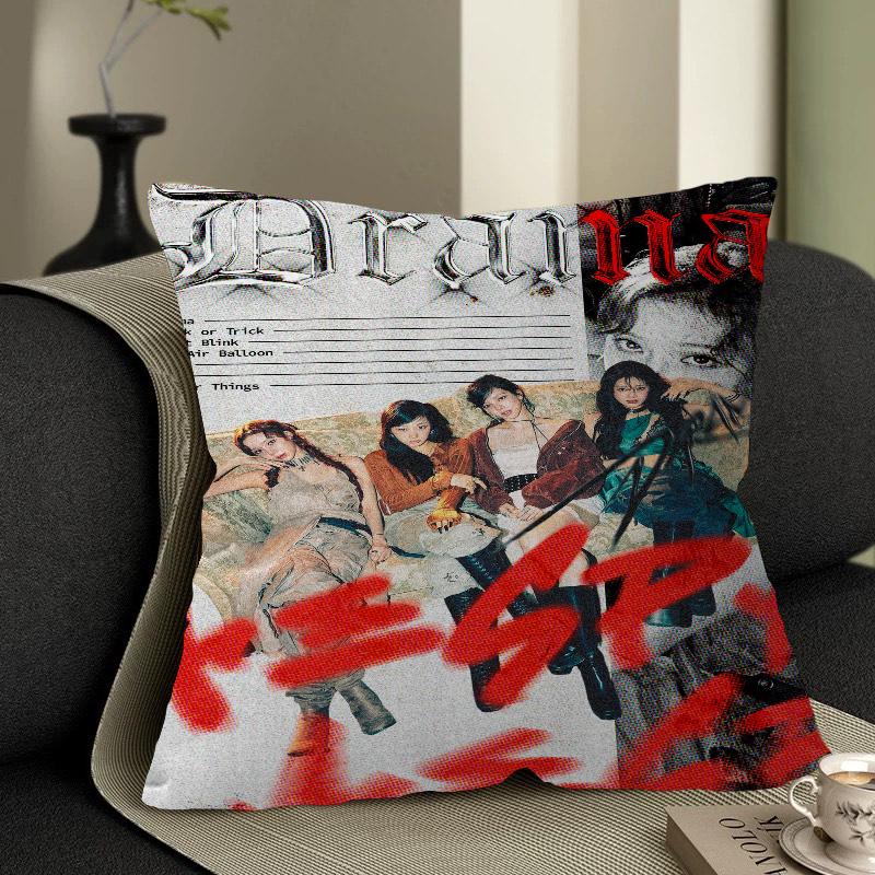 KPOP Koreansk Tjejgrupp A-AespaS Kuddfodral Kuddöverdrag Bil Prydnadskuddfodral För Soffa Bil Julklapp 40x40cm 45x45cm