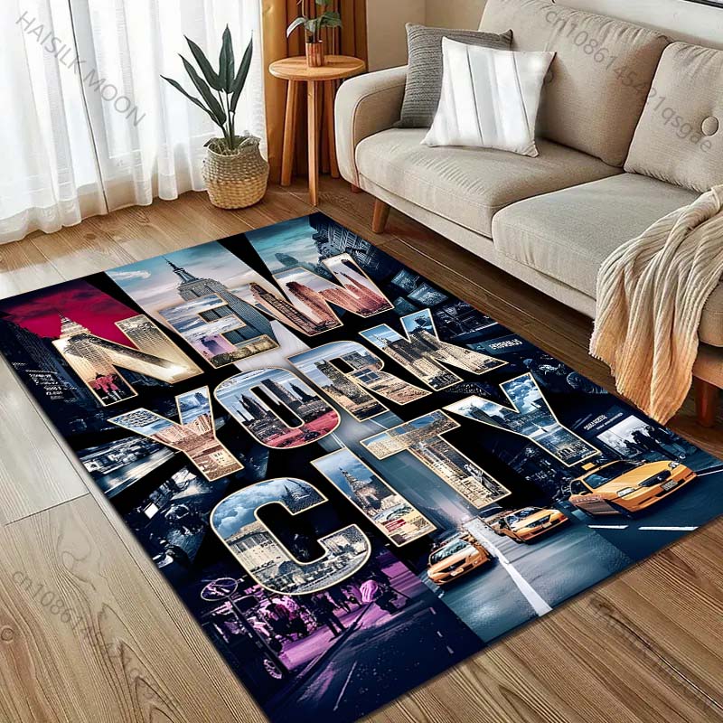Tapete com Estampa de Arte da Cidade de Nova York para Sala de Estar Quarto Mesinha de Cabeceira Sofá Tapete de Chão Decoração Moderna para Casa Tapete de Área Tamanho Grande
