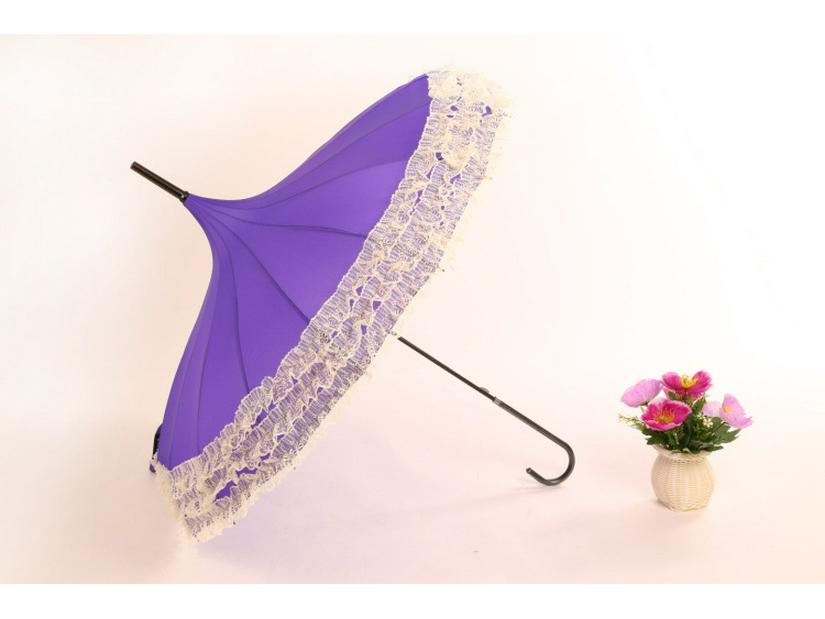 Baota 16-Rib Sun & Rain Bridal Photography Umbrella with Lace Trim and Curved Handle