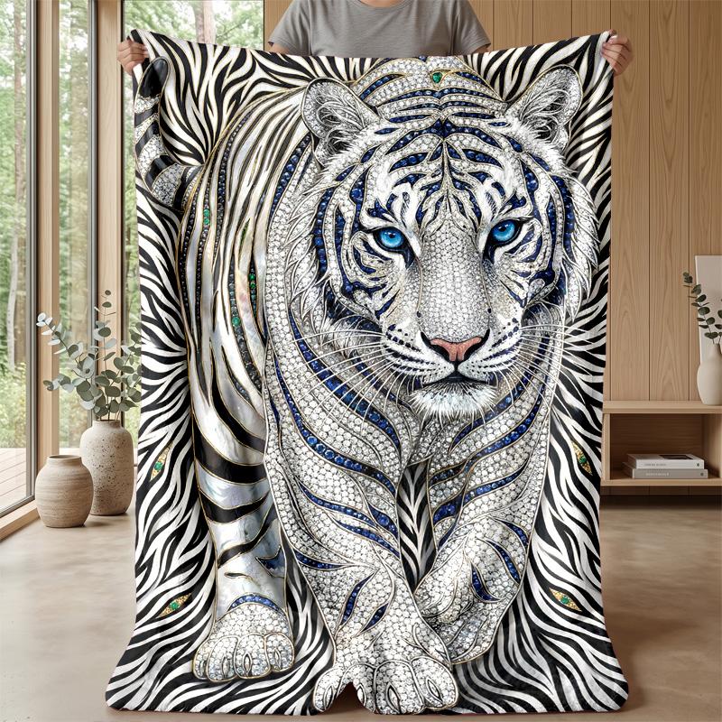 Blue Tigers In Flames Blanket Personalized Name Flannel Blanket Soft Cozy Plush Throw for Sofa Bed Lightweight Home Decor