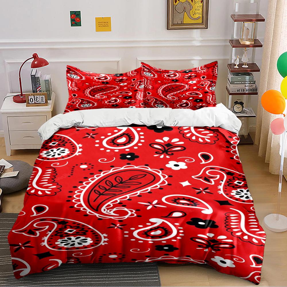 Red Paisley Pattern Bedding Set Bedding set (1 duvet cover, 2 pillowcases, duvet not included)