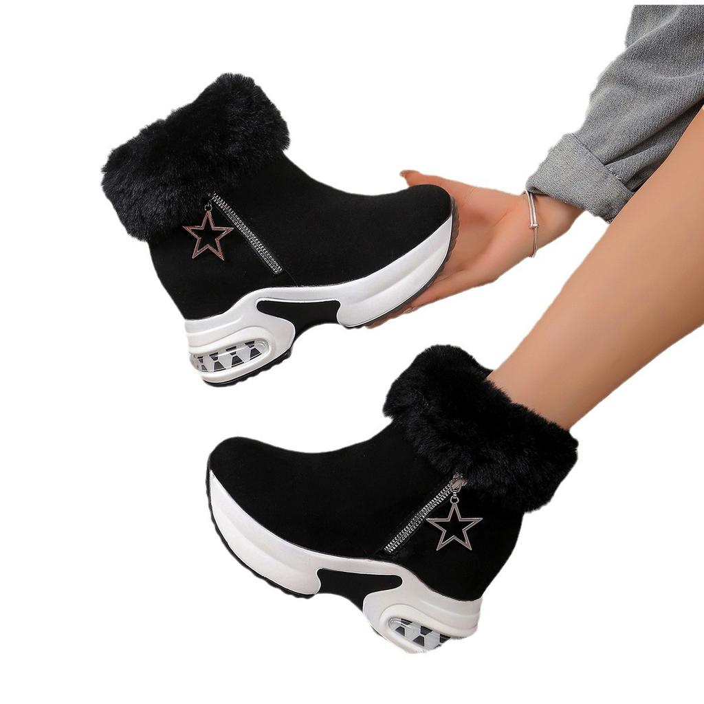 Autumn and winter new thick-soled snow boots large size warm cotton shoes medium tube solid color wedge heel air cushion short boots