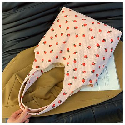 Versatile Corduroy Printed Tote Bag Spring New Storage Bag Large Capacity Shoulder Bag Women's Shopping Bag