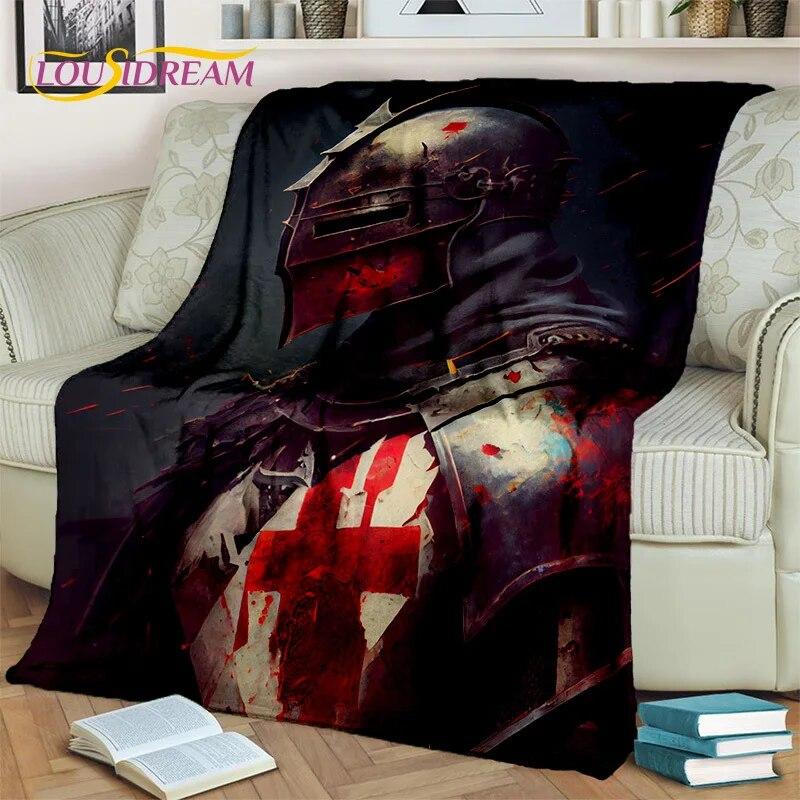 3D-Cartoon-Decke mit Kreuzrittern und Tempelrittern, schwarzer Ritter, weiche Überwurfdecke für Zuhause, Schlafzimmer, Bett, Sofa, Picknick, Reise, Decke für Kinder