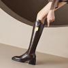 French Style V-knee Long Boots Women's Autumn Winter 2024 New Versatile British Style Boots Thick Soles High Heels