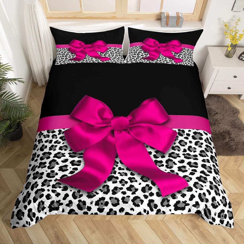 Pink Bowknot Duvet Cover Set Dreamy Princess Style Women Girl Soft Microfiber Bedding Set Pink Floral Queen King Comforter Cover