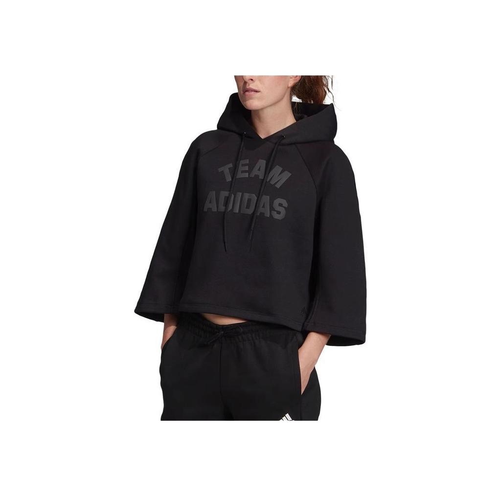 Adidas Vrct Sports Lifestyle Series Hooded Pullover Logo Three-Quarter Sleeve Sweatshirt Women Sweatshirt Black EA0419