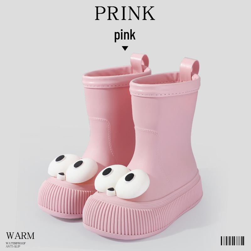 Women's Fashion Rain Boots: Non-Slip, Waterproof, Fleece-Lined, Mid-Calf Boots for Ladies & Kids - Perfect for Outdoor Wear.