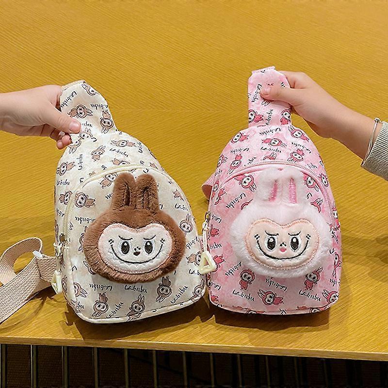 1Pcs Cartoon Labubu Plush Crossbody Chest Bag Cute Kawaii Children's Messenger Bags Outdoor Casual Satchels Portable Backpacks