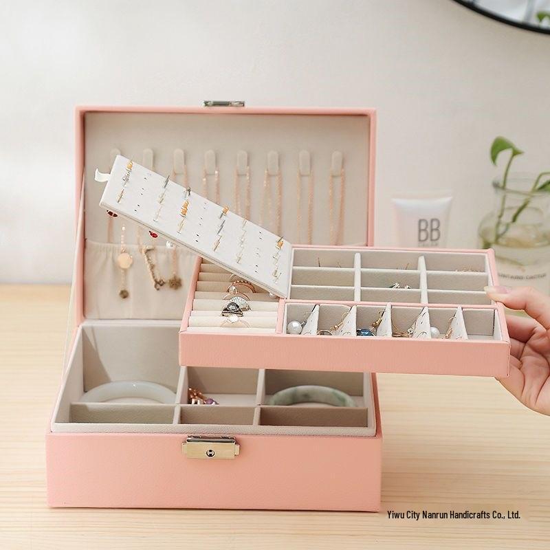 Double-Layer Lockable Jewelry and Ornaments Storage Box with Large Capacity