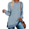2026 New Long-Sleeve Round-Neck Color-Block Slit Top for Women, Loose Casual Pullover T-Shirt