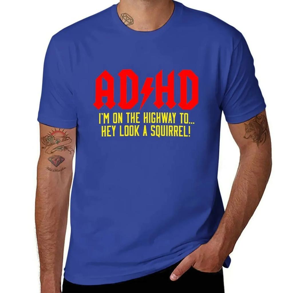 2025 New Model ADHD Highway ToHey Look A Squirrel TShirt Animal Prinfor Boys Plain Aesthetic Clothes Mens T Shirt Graphic