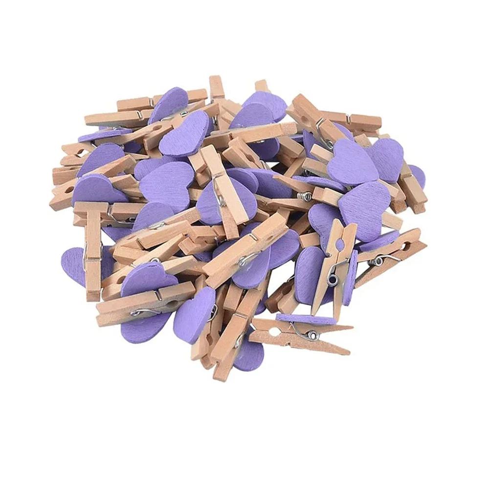25/50Pcs Heart Wooden Clothespins, Colorful Mini Clips with Natural Jute Twine for DIY Crafts & Photo Display