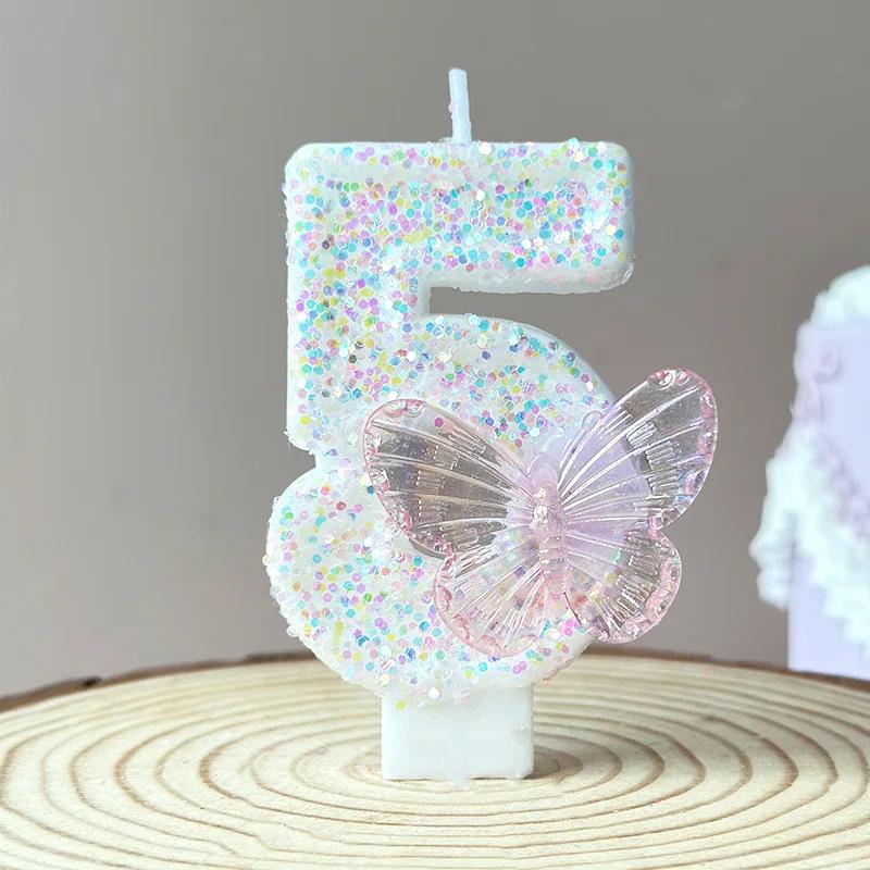 Butterfly Digital Candle Number 0-9 Colours Pink Candle Birthday Candle Cake  Creative Birthday Wedding Party Decor
