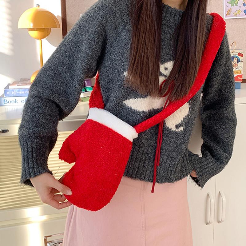 New Year Christmas Shoulder Bag Large Capacity Irregular Red Plush Bag Gifts Party Props Glove Crossbody Bag