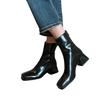 South Korea Dongdaemun thick heel square head short boots women's zipper leather Internet celebrity boots versatile Korean women's leather boots