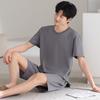 Pure cotton pajamas men's summer breathable simple thin round neck pullover loungewear loose casual short-sleeved shorts set