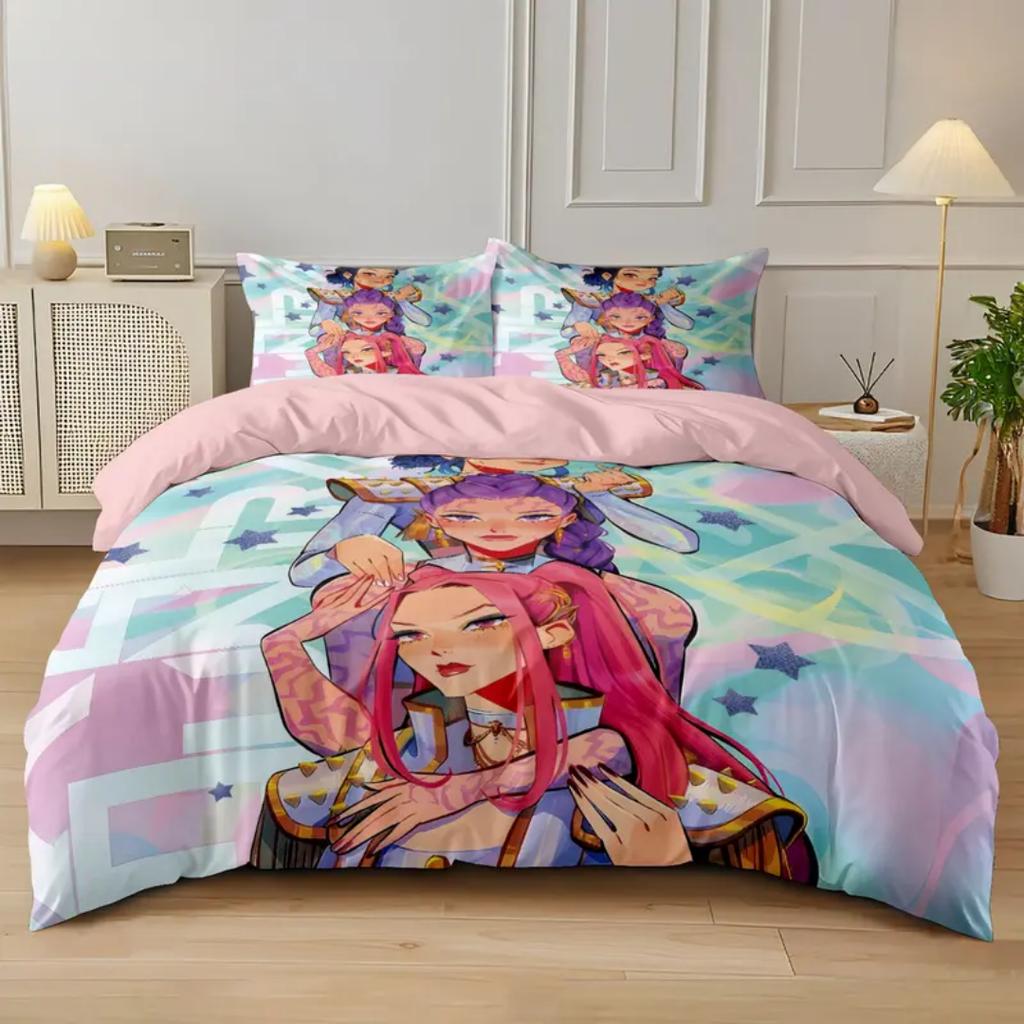 KPop D-Demon Hunters EU Single Halloween Costume Bedding Set - 2-3 Piece Comforter Quilt Duvet Cover Pillow Case Sets