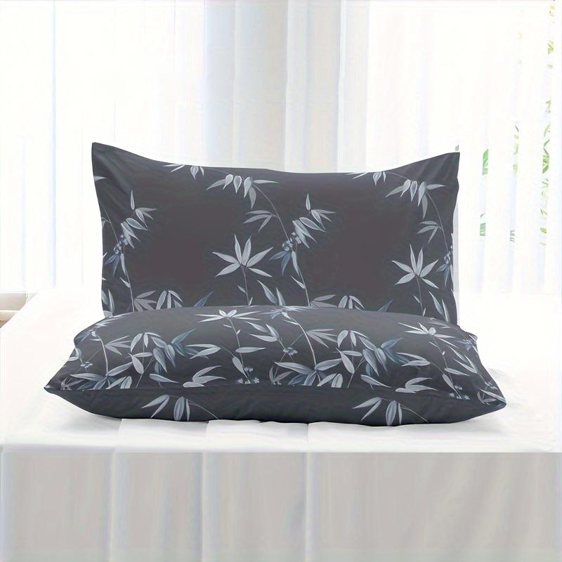 Bamboo 3Pcs Leaf Print Fitted Sheet Set- Soft, Breathable, Comfortable, Hypoallergenic Bedding For Bedroom, Guest Room- 1 Fitt