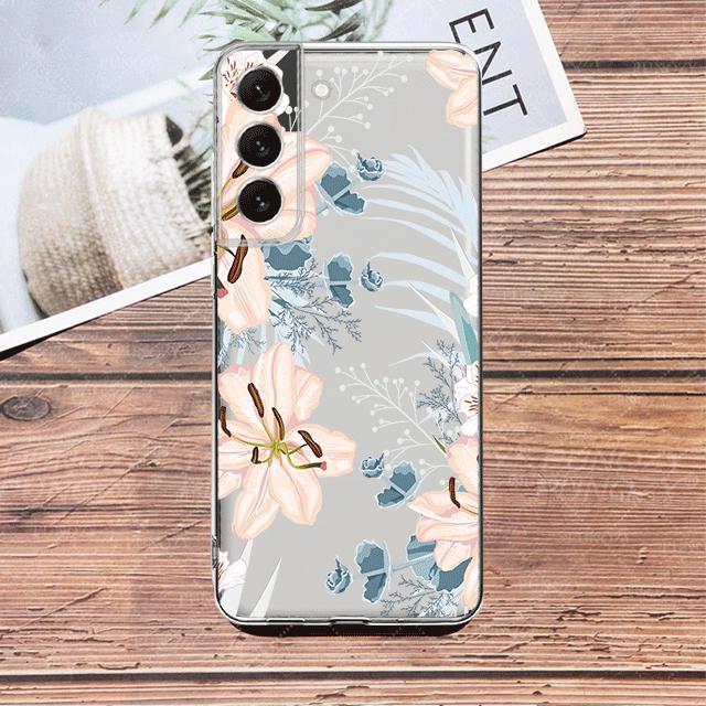Blue Flower Dragonfly Clear Case For Samsung Galaxy S23 S22 S21 S20 Fe Ultra S10 S9 S8 Plus 10e S10lite Note 10plus 20ultra