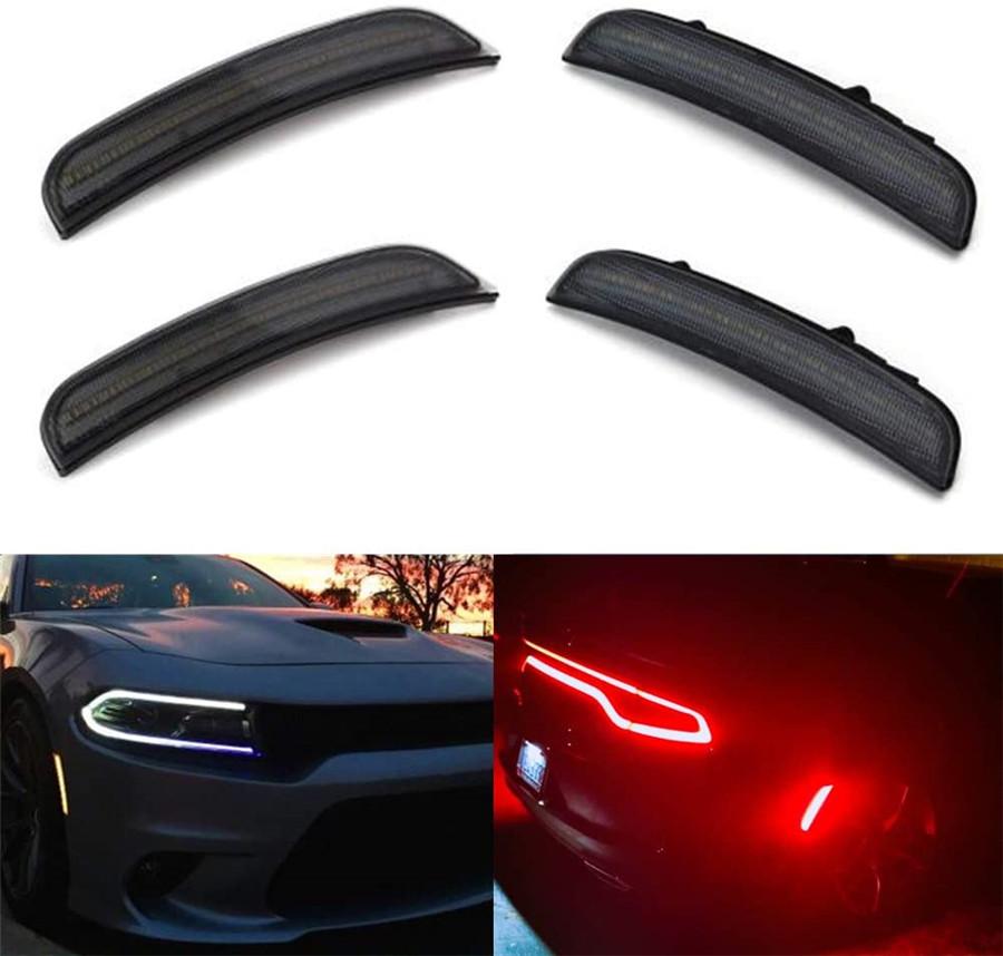 4Pcs Amber+Red Smoked Lens LED Side Marker Lights Lamp For 15-19 Dodge Charger