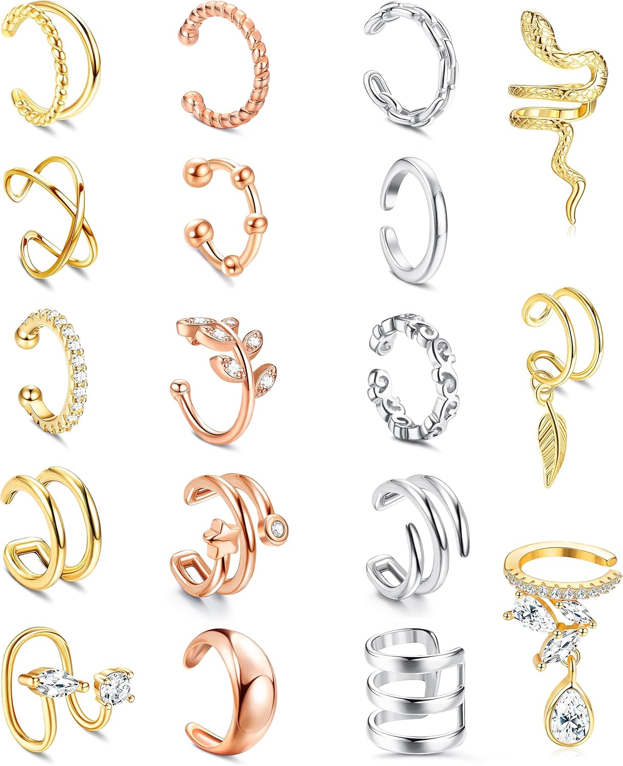 

Bobisty 18Pcs Ear Cuff Earrings for Women 14K Gold Plated Non Piercing Adjustable Ear Cuff Earring Helix Wrap Ear Jewelry Gifts
