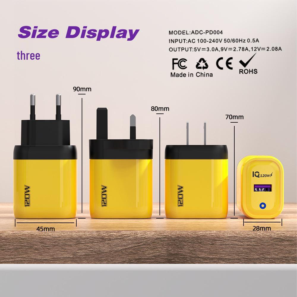 120W Cross-Border USB Fast Charger - European, American, UK Standard, Amber Yellow
