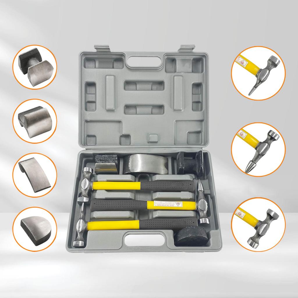 STEELMIGHT Sheet Metal Hammer Sheet Metal Hammer Automotive Repair Metalworking Comes with Special 7pcs Set, Dolly, 7-piece Set, Maintenance, Tools,