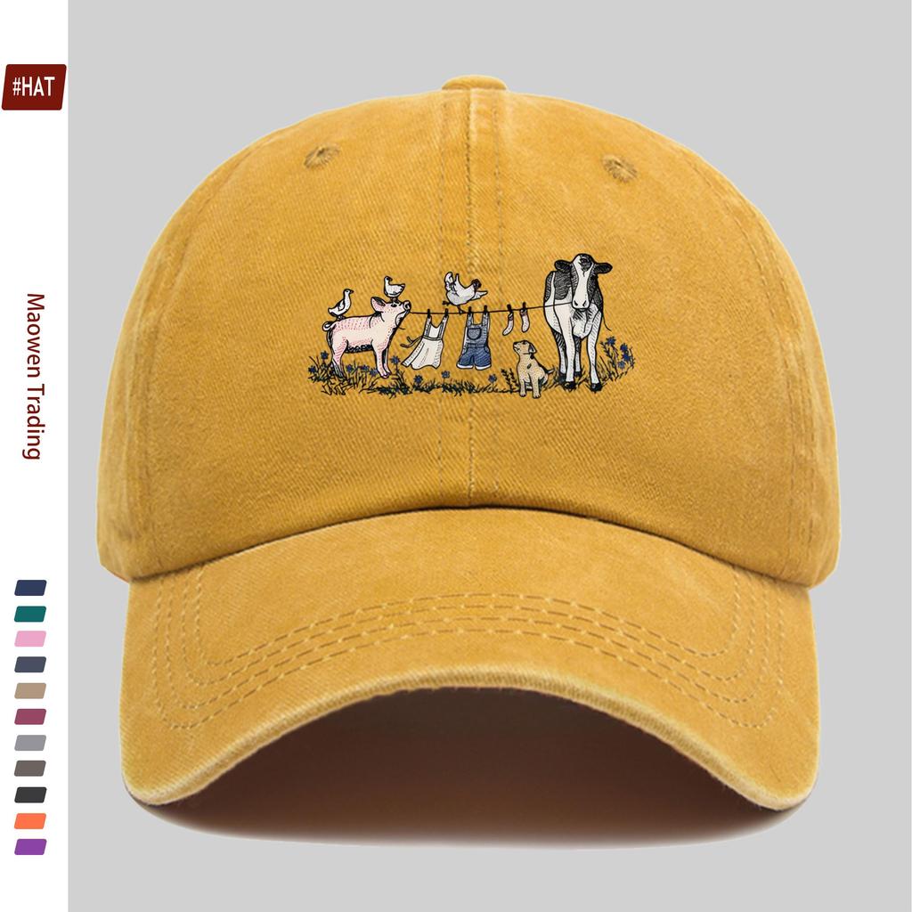 pc Farm Animal Embroidery Style Printed Baseball Cap Casual Design Sun Hat Truck Driver Decor Hat Adjustable Strap Papa Cap